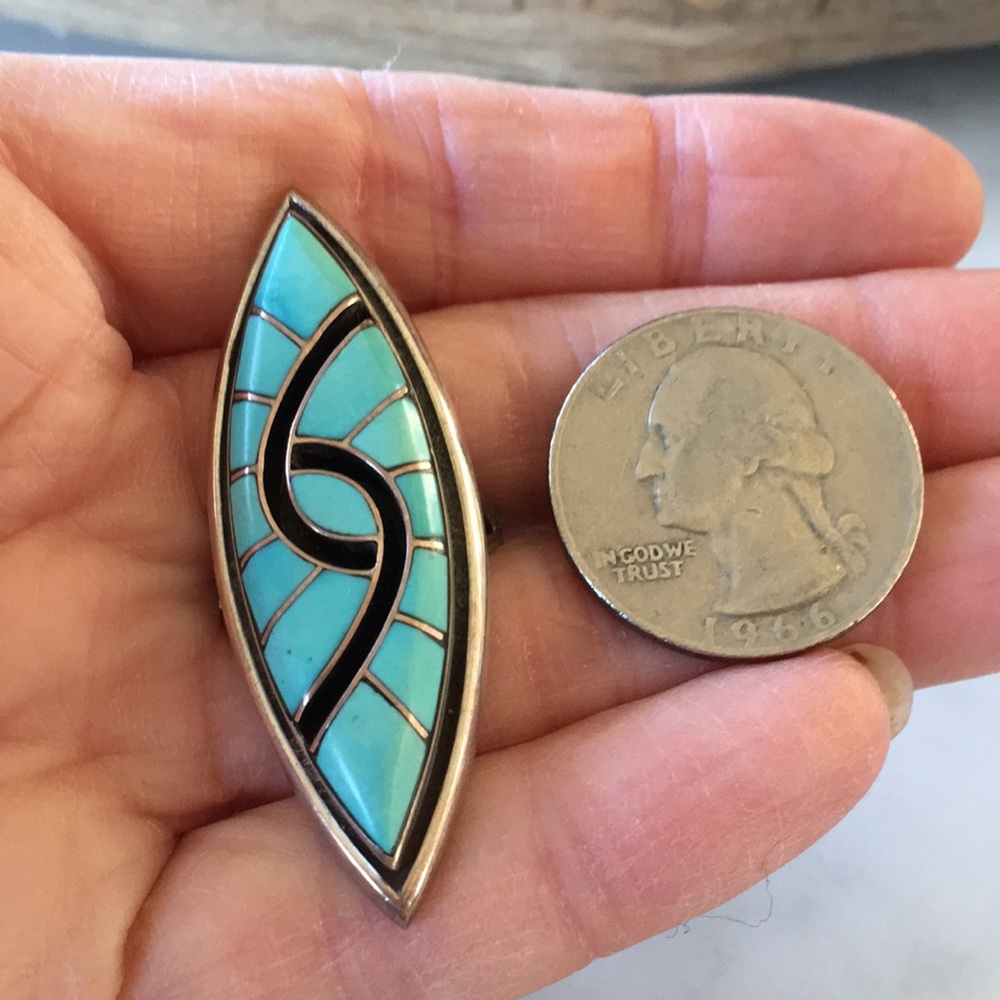 Sold Vintage Zuni Turquoise Hummingbird Amy Quandalacy Ring - Picture 4 of 11